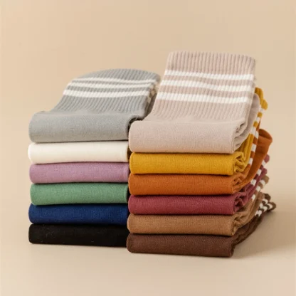 Striped Trim Crew Comfy Toe Socks - Image 15