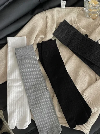 Comfortable Plain Socks with Two-toed Design - Image 7