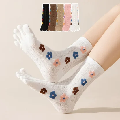 Women's Fingersocks with Floral Design - Image 2
