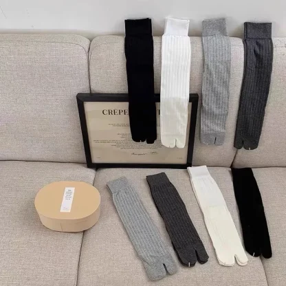 Comfortable Plain Socks with Two-toed Design - Image 11