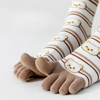 5-toe Socks with Cute Printed Bears - Image 2