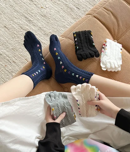 Crew Toe Socks with Colorful Hearts - Image 7