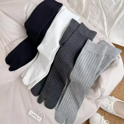 Comfortable Plain Socks with Two-toed Design - Image 9