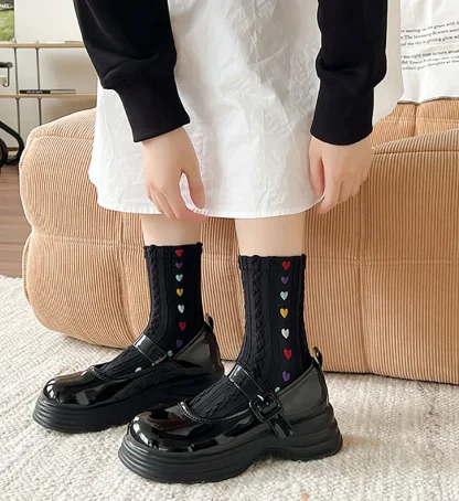 Crew Toe Socks with Colorful Hearts - Image 5