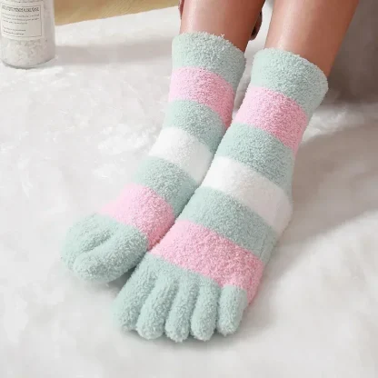 Cozy Fluffy Toe Socks with Stripe Print - Image 2