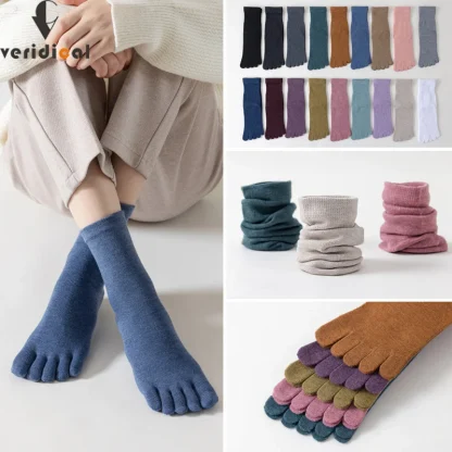 Plain Color Crew Socks with 5 Fingers Design - Image 6