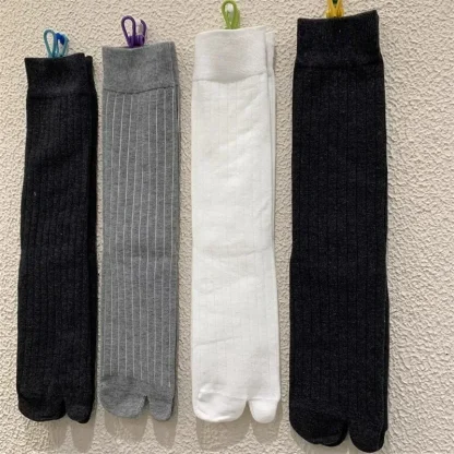 Comfortable Plain Socks with Two-toed Design - Image 5