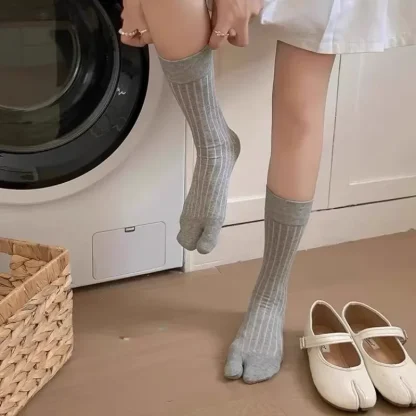 Comfortable Plain Socks with Two-toed Design - Image 2