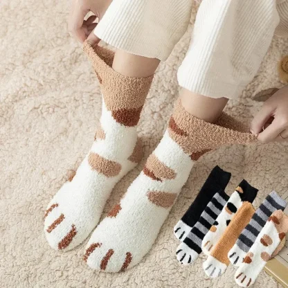 Cute Thermal Socks with Cat Paw Print - Image 2