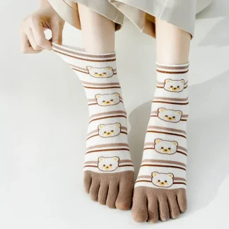 5-toe Socks with Cute Printed Bears